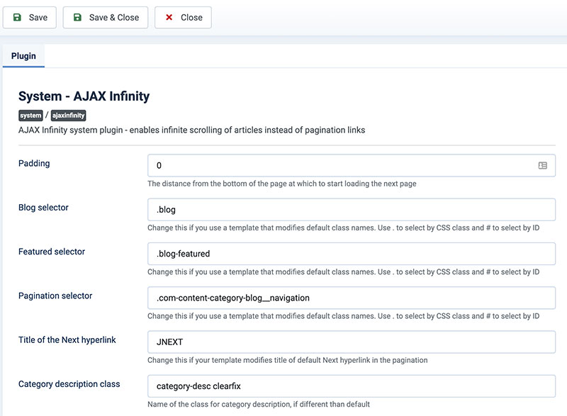 AJAX Infinity 1.5 backend